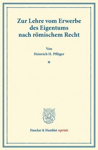 Cover for Pflüger · Zur Lehre vom Erwerbe des Eigen (Book) (2013)