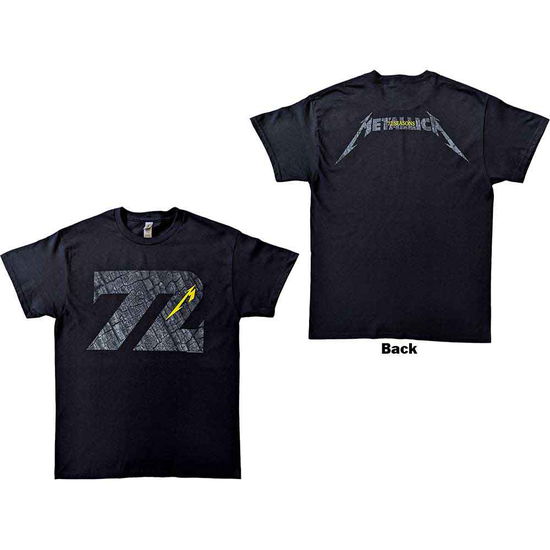 Metallica Unisex T-Shirt: 72 Seasons Charred Logo (Back Print) - Metallica - Merchandise - PHD - 5056187759496 - 14. april 2023