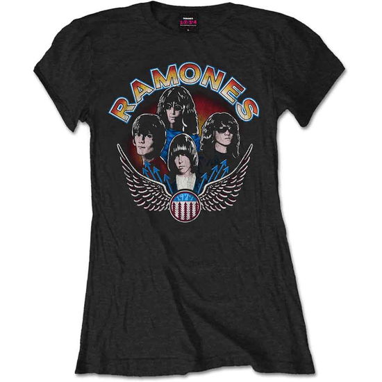 Ramones Ladies T-Shirt: Vintage Wings Photo - Ramones - Produtos - Merch Traffic - 5055979952497 - 