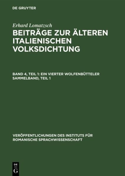 Cover for Erhard Lomatzsch · Vierter Wolfenbütteler Sammelband, Teil 1 (Bog) (1960)
