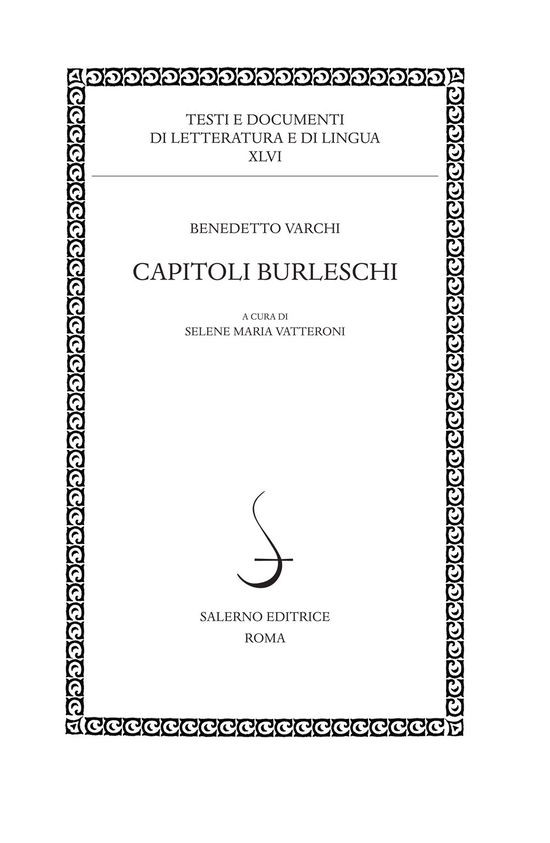 Cover for Benedetto Varchi · Capitoli Burleschi (Bog)