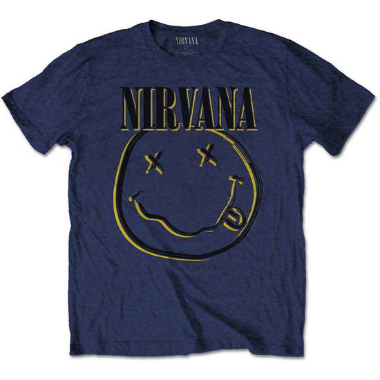 Cover for Nirvana · Nirvana Kids T-Shirt: Inverse Happy Face (Navy Blue) (3-4 Years) (T-shirt) [size 3-4yrs] [Blue - Kids edition] (2020)