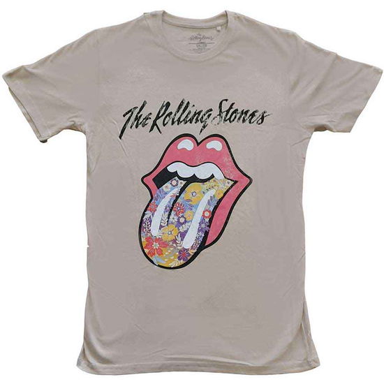 The Rolling Stones Unisex T-Shirt: Flowers Tongue - The Rolling Stones - Marchandise -  - 5056561032498 - 