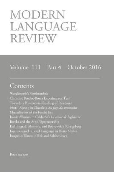 Cover for D F Connon · Modern Language Review (111 (Pocketbok) (2016)