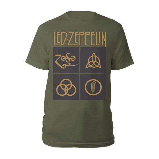 Led Zeppelin Unisex T-Shirt: Gold Symbols in Black Square - Led Zeppelin - Produtos - PHD - 5056187703499 - 19 de novembro de 2018