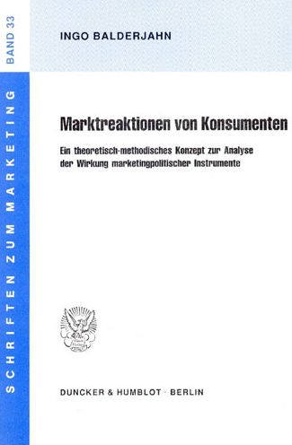 Cover for Balderjahn · Marktreaktionen von Konsumen (Book) (1993)