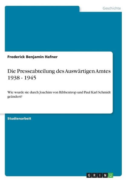 Cover for Hafner · Die Presseabteilung des Auswärti (Book)