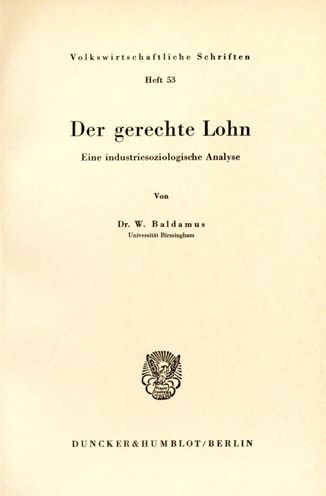 Cover for Baldamus · Der gerechte Lohn. (Book) (1960)