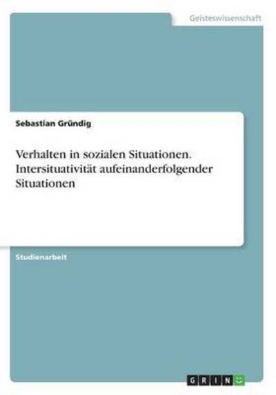 Cover for Gründig · Verhalten in sozialen Situation (Book) (2016)