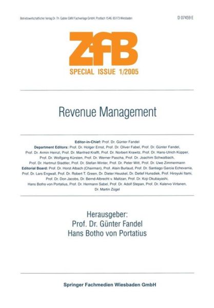 Cover for Gunter Fandel · Revenue Management - Zfb Special Issue (Paperback Book) [2005 edition] (2005)