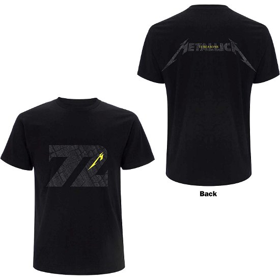 Metallica Unisex T-Shirt: 72 Seasons Charred Logo (Back Print) - Metallica - Merchandise - PHD - 5056187759502 - 14. april 2023