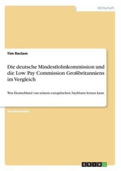 Cover for Reclam · Die deutsche Mindestlohnkommissi (Book) (2016)