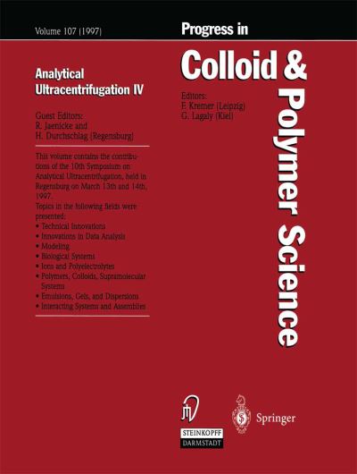 Cover for Rainer Jaenicke · Analytical Ultracentrifugation IV - Progress in Colloid and Polymer Science (Paperback Book) [Softcover reprint of the original 1st ed. 1997 edition] (2013)