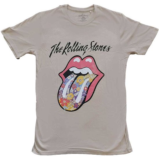 The Rolling Stones Unisex T-Shirt: Flowers Tongue - The Rolling Stones - Mercancía -  - 5056561032504 - 