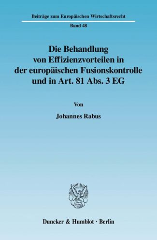 Cover for Rabus · Die Behandlung von Effizienzvorte (Book) (2008)