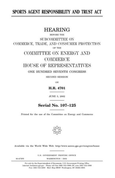 Cover for United States Congress · Sports Agent Responsibility and Trust Act (Pocketbok) (2018)