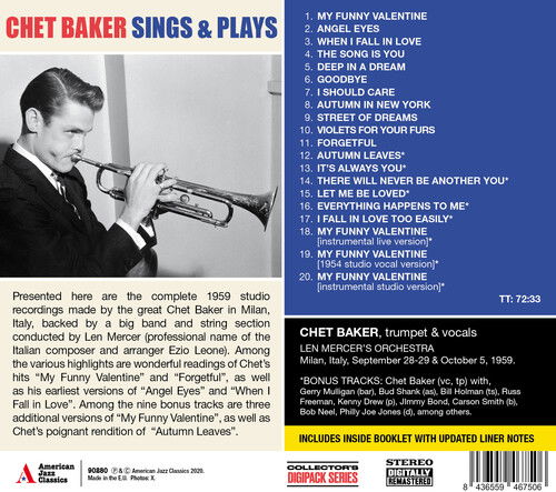 Sings And Plays - Chet Baker - Musique - AMERICAN JAZZ CLASSICS - 8436559467506 - 17 janvier 2020