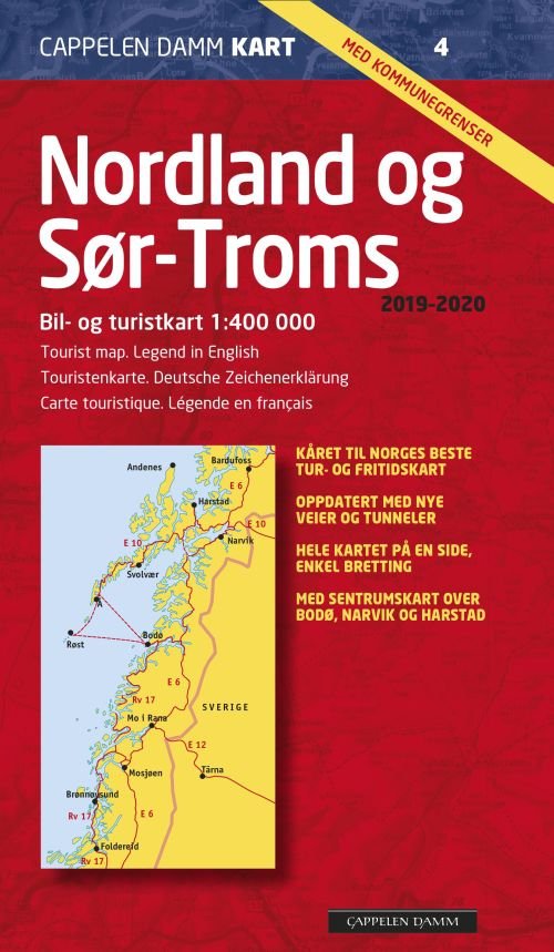 Cover for Cappelen Damm · CK: Nordland og sør-Troms 2019-2020 : bil- og turistkart = tourist map = Touristenkarte = carte touristique (Hardcover Book) (2019)