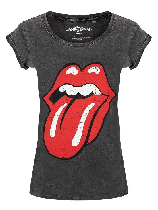 The Rolling Stones Ladies Fashion Tee: Classic Tongue with Acid Wash Finish - The Rolling Stones - Produtos - Bravado - 5055979925507 - 