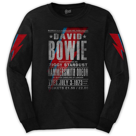 Cover for David Bowie · David Bowie Unisex Long Sleeve T-Shirt: Hammersmith Odeon (Sleeve Print) (Kläder) [size S] [Black - Unisex edition]