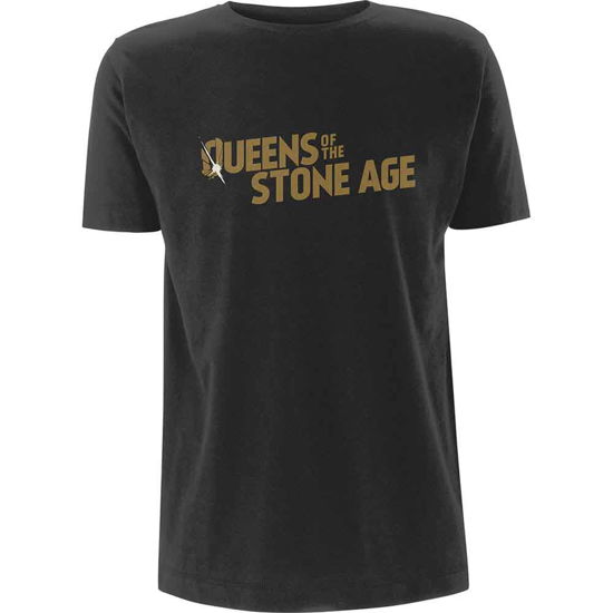 Queens Of The Stone Age Unisex T-Shirt: Metallic Text Logo - Queens Of The Stone Age - Fanituote - PHD - 5056012014509 - maanantai 18. syyskuuta 2017