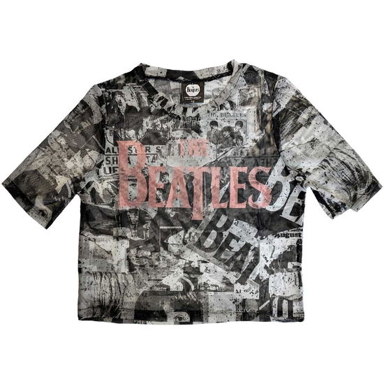Cover for The Beatles · The Beatles Ladies Crop Top: All-Over-Print &amp; Drop T Logo (White) (Mesh) (CLOTHES) [size L] (2023)