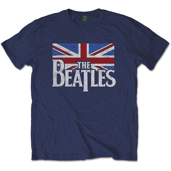 Cover for The Beatles · The Beatles Unisex T-Shirt: Drop T Logo &amp; Vintage Flag (T-shirt) [size S] [Blue - Unisex edition]