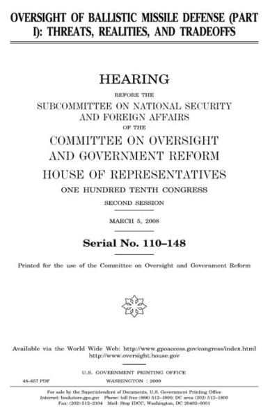 Cover for United States House of Representatives · Oversight of ballistic missile defense (part I) (Pocketbok) (2018)