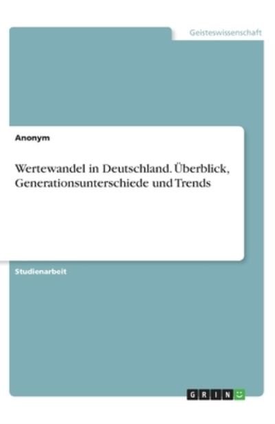 Cover for Anonym · Wertewandel in Deutschland. Über (N/A)