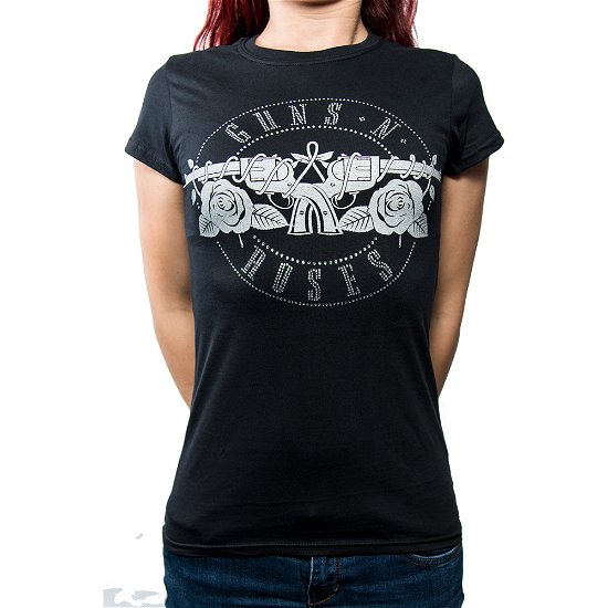 Guns N' Roses Ladies T-Shirt: Circle Logo (Diamante) - Guns N' Roses - Mercancía - Bravado - 5055979958512 - 