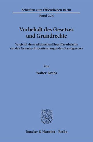 Cover for Krebs · Vorbehalt des Gesetzes und Grundr (Book) (1975)