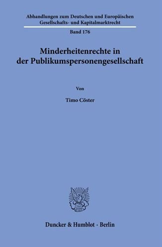 Cover for Timo Coster · Minderheitenrechte in Der Publikumspersonengesellschaft (Paperback Book) (2021)