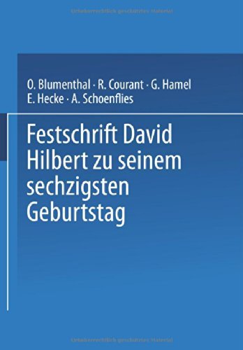 Cover for O Blumenthal · Festschrift David Hilbert Zu Seinem Sechzigsten Geburtstag Am 23. Januar 1922 (Taschenbuch) [1922 edition] (1922)
