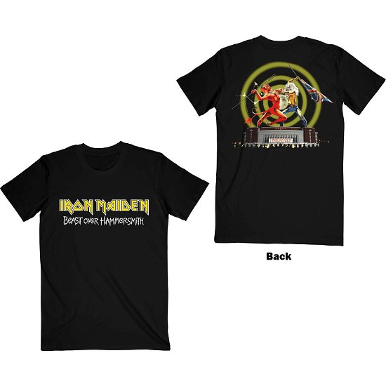 Iron Maiden Unisex T-Shirt: Beast Over Hammersmith Eddie & Devil (Back Print) - Iron Maiden - Produtos -  - 5056561057514 - 