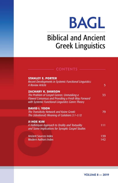 Cover for Stanley E Porter · Biblical and Ancient Greek Linguistics, Volume 8 (Pocketbok) (2019)