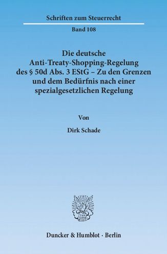 Cover for Schade · Die deutsche Anti-Treaty-Shoppin (Book) (2013)