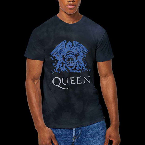 Queen Unisex T-Shirt: Blue Crest (Wash Collection) - Queen - Koopwaar -  - 5056368675515 - 