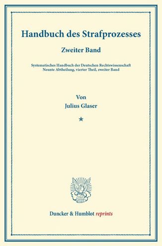 Cover for Glaser · Handbuch des Strafprozesses. (Book) (2013)