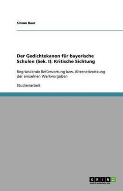 Cover for Baar · Der Gedichtekanon für bayerische S (Book) (2011)