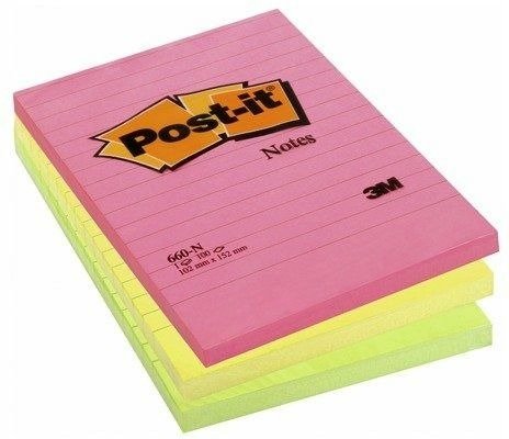 Cover for 3M Post-it · 3M Post-it - 100 Foglietti Post-it Colori Assortiti Neon A Righe 102x152mm (6 pz) (Leksaker)