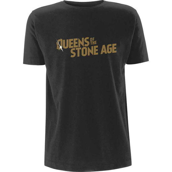 Queens Of The Stone Age Unisex T-Shirt: Metallic Text Logo - Queens Of The Stone Age - Merchandise - PHD - 5056012014516 - 18 september 2017