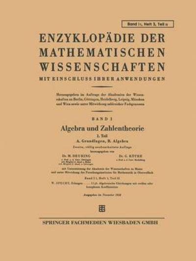 Cover for M Deuring · Algebra Und Zahlentheorie: A. Grundlage, B. Algebra (Paperback Book) [German, 1958 edition] (1958)