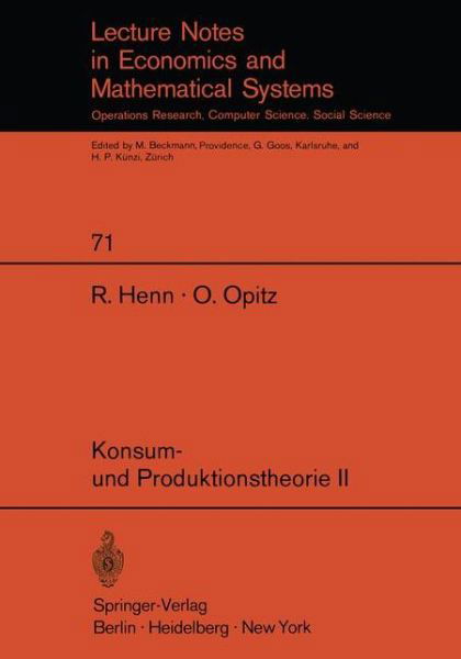 Cover for R. Henn · Konsum- Und Produktionstheorie II - Lecture Notes in Economics and Mathematical Systems (Paperback Bog) [German edition] (1972)