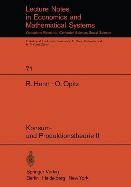 Cover for R. Henn · Konsum- Und Produktionstheorie II - Lecture Notes in Economics and Mathematical Systems (Paperback Book) [German edition] (1972)