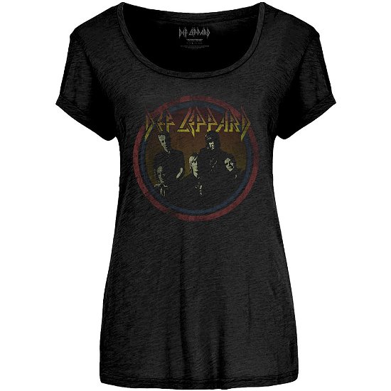Def Leppard Ladies T-Shirt: Vintage Circle - Def Leppard - Produtos - Epic Rights - 5056170612517 - 