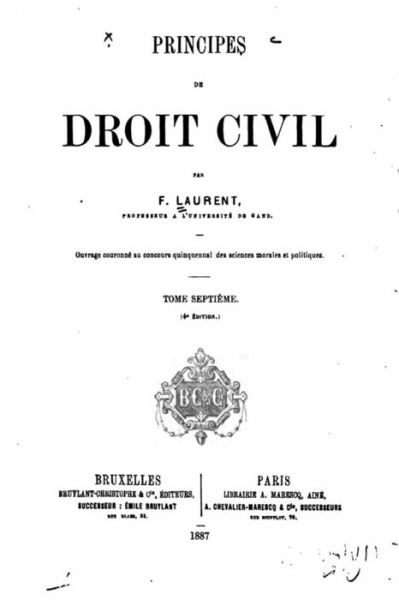 Cover for Francois Laurent · Principes de Droit Civil Francais - Tome VII (Pocketbok) (2016)