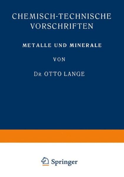 Cover for Lange Otto Lange · Metalle und Minerale (Paperback Book) (1923)