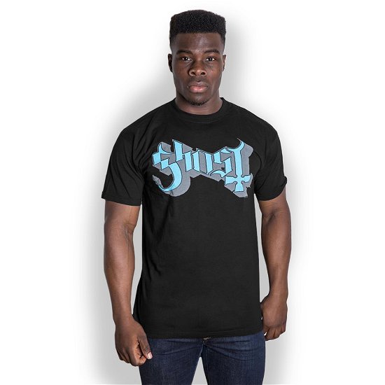 Ghost Unisex T-Shirt: Blue / Grey Keyline Logo - Ghost - Merchandise - Global - Apparel - 5055295344518 - January 8, 2020
