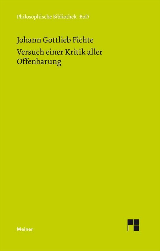 Cover for Johann Gottlieb Fichte · Versuch Einer Kritik Aller Offenbarung (1792) (German Edition) (Hardcover bog) [German edition] (1998)