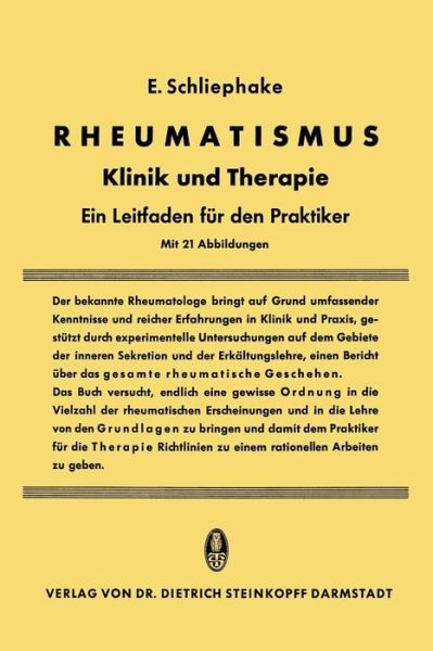 Cover for Erwin Schliephake · Rheumatismus: Klinik Und Therapie Ein Leitfaden Fur Den Praktiker (Paperback Book) [Softcover Reprint of the Original 1st 1952 edition] (1952)